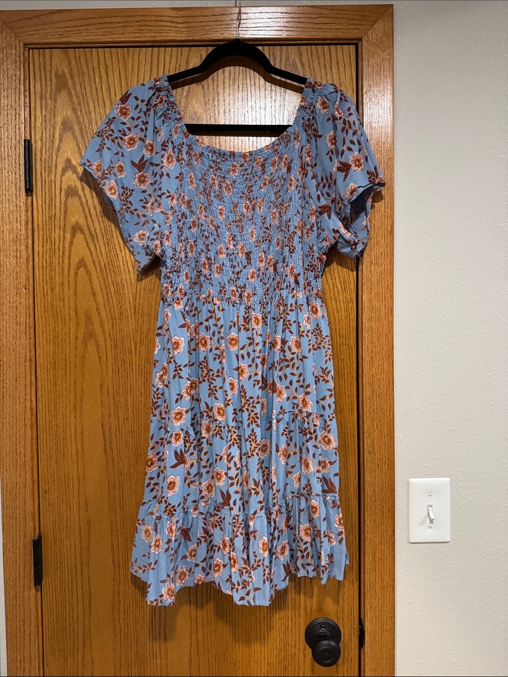 Angie Light Blue Floral Smocked Mini Dress - Picture 6 of 6